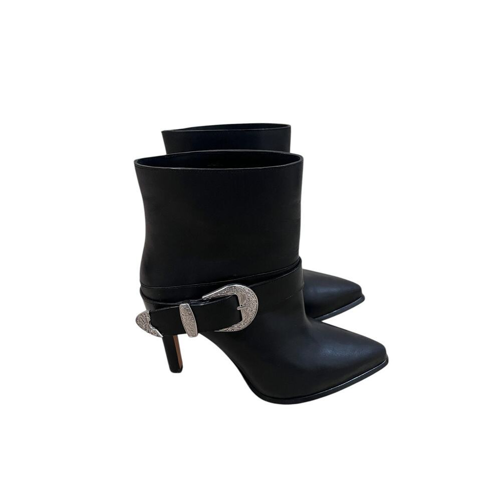 Paige Women's Holly Western Size 6 Black Leather Buckle Ankle Pointed Toe boots